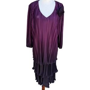 D'Albert Vintage 90s Ombre Pleated Tiered Midi Dress Wedding Mother of Bride 8